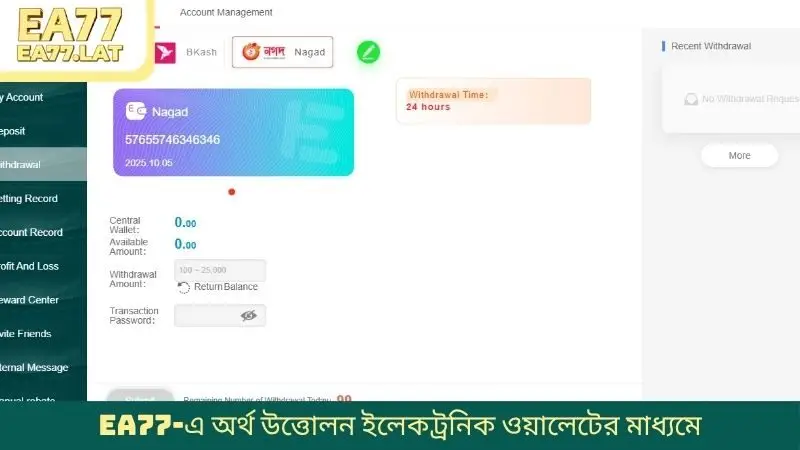 EA77-এ অর্থ উত্তোলন ইলেকট্রনিক ওয়ালেটের মাধ্যমে